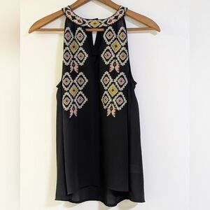 THML Anthropologie Embroidered Black Sleeveless Top